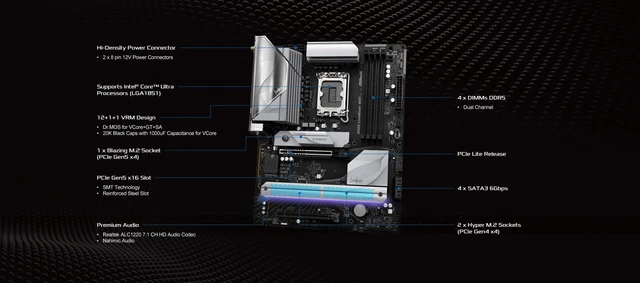 Alt view image 3 of 5 - ASRock B860 Live Mixer WiFi 6E LGA1851 DDR5 ATX Motherboard Intel Core Ultra Series 2 12+1+1+1+1 Power Phase PCIe 5.0 x16 Thunderbolt 4 Wi-Fi 6E DDR5 8666+ (OC) 3x M.2 (Gen5/4) 2.5G LAN BIOS Flash