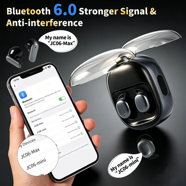 Alt view image 3 of 5 - FEFURS 2in1 Wireless Earbuds, Bluetooth 6.0, Small Noise Canceling Ear Buds with in Ear Design, Light Weight Semi in Ear Earbuds for Travel/Work/Relax