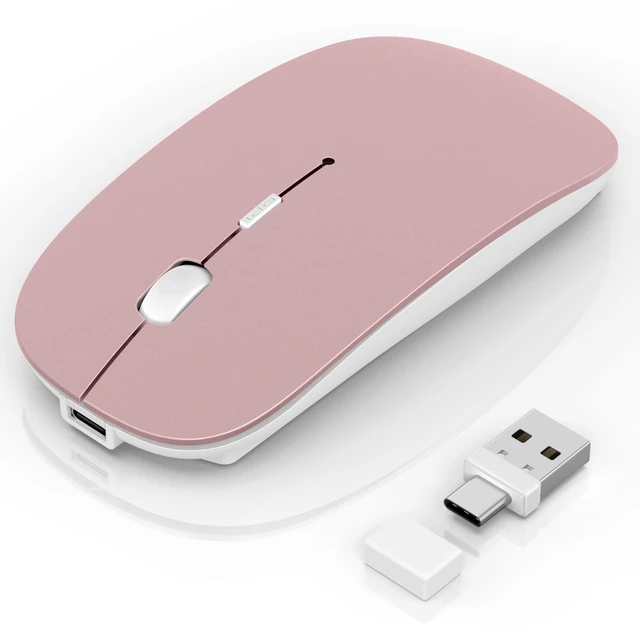 Main image of Gizdot Wireless Mouse for Laptop/MacBook Air/Pro & iPad, Mouse Jiggler Mode Bluetooth 5.2/2.4G Rechargeable Silent Click 3-Level DPI Slim Portable USB-A&C Receiver (Mouse Jiggler Mode, Rose Gol