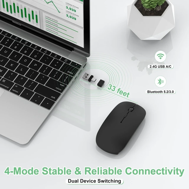 Alt view image 3 of 5 - Gizdot Wireless Mouse for Laptop/MacBook Air/Pro & iPad, Mouse Jiggler Mode Bluetooth 5.2/2.4G Rechargeable Silent Click 3-Level DPI Slim Portable USB-A&C Receiver (Mouse Jiggler Mode, Rose Gol