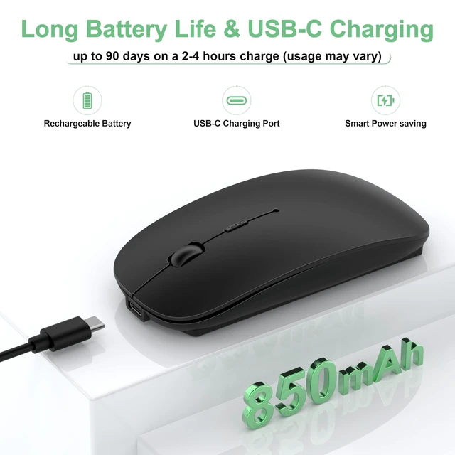 Alt view image 5 of 5 - Gizdot Wireless Mouse for Laptop/MacBook Air/Pro & iPad, Mouse Jiggler Mode Bluetooth 5.2/2.4G Rechargeable Silent Click 3-Level DPI Slim Portable USB-A&C Receiver (Mouse Jiggler Mode, Rose Gol