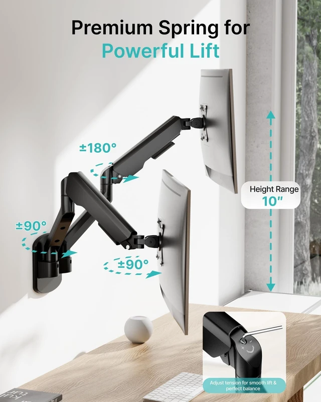 Alt view image 4 of 5 - PEGZONE Dual Monitor Wall Arm 17"-35" Ultrawide 26.4Lbs VESA Black