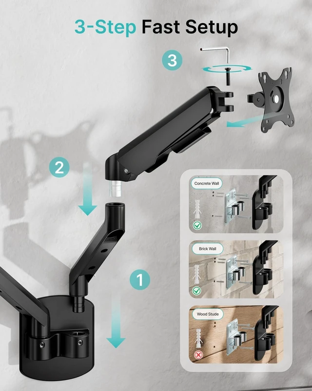 Alt view image 5 of 5 - PEGZONE Dual Monitor Wall Arm 17"-35" Ultrawide 26.4Lbs VESA Black