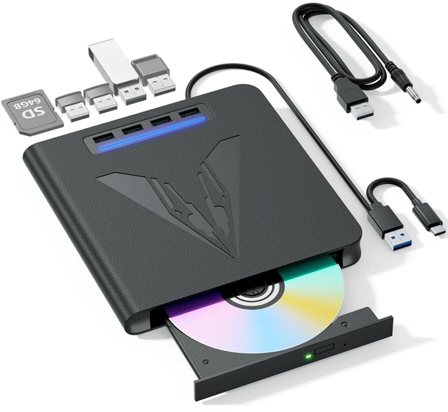 Main image of 7 IN 1 External Blu Ray Drive & Burner for PC Laptop, Portable Blu Ray DVD CD Writer with 100GB BD Disc Support, Built-in SD/TF Card Reader & USB 3.0 Hub, Compatible with Windows MacOS Linux7 IN 1