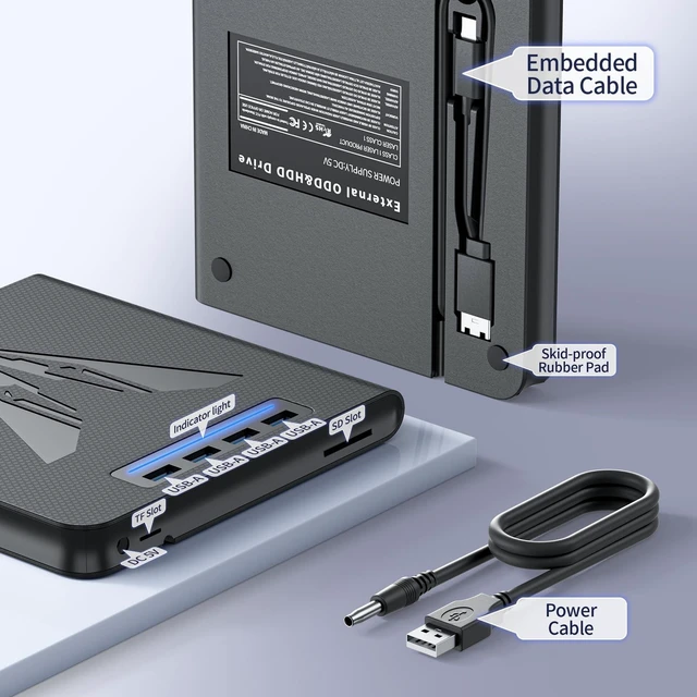 Alt view image 5 of 5 - 7 IN 1 External Blu Ray Drive & Burner for PC Laptop, Portable Blu Ray DVD CD Writer with 100GB BD Disc Support, Built-in SD/TF Card Reader & USB 3.0 Hub, Compatible with Windows MacOS Linux7 IN 1