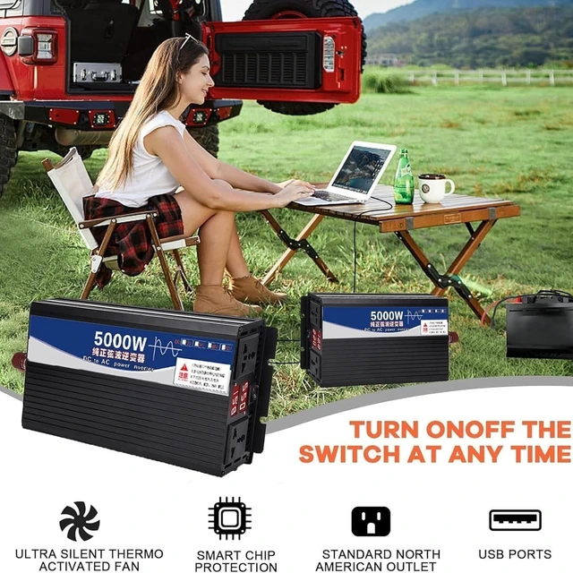 Alt view image 4 of 5 - FLJDLSGS 3500W 5000W Pure Sine Wave Power Inverter 12V 72V DC to 110V AC Voltage Converter with LCD Display, for Home/RV/Truck/Car/Camping/Solar (3500W,12V)
