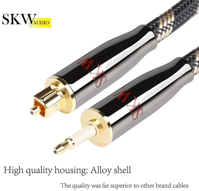 Alt view image 3 of 5 - SKW Mini Toslink to Toslink Male to Male Optical Digital Audio Cable High-Reinforced Transparent Polymer Core Nylon Braided 9.8ft (3M)