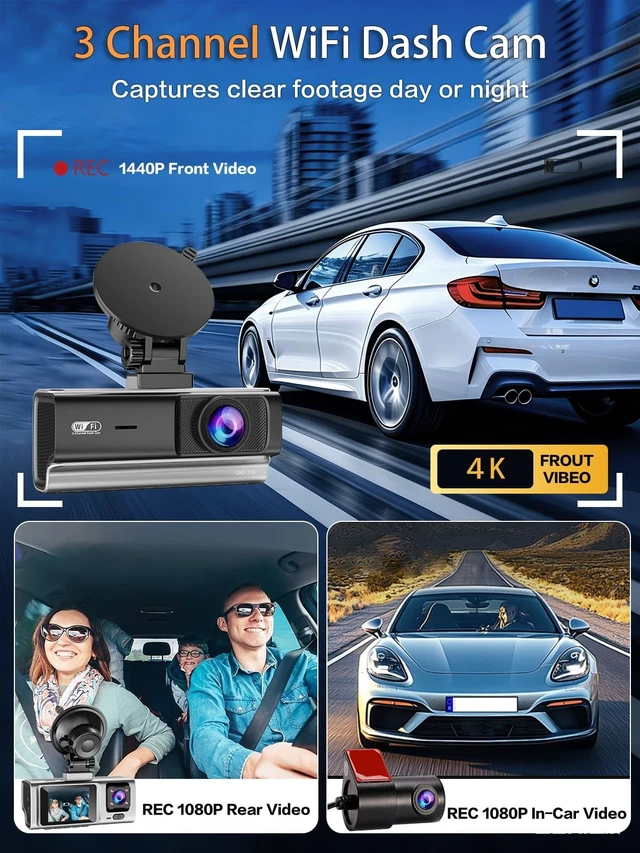 Alt view image 2 of 5 - 3 Channel Dash Cam Front and Rear Inside,Dash Camera for Cars