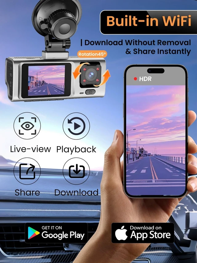Alt view image 5 of 5 - 3 Channel Dash Cam Front and Rear Inside,Dash Camera for Cars