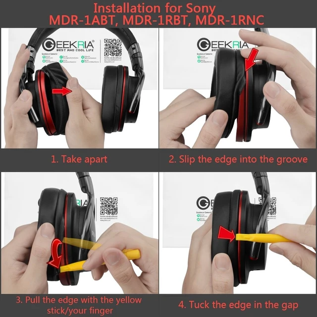 Alt view image 2 of 5 - Geekria Earpad and Headband Cover Set Replacement for Sony MDR 1ABT/1RBT/1RNC Headphones, Repair Parts, Easy DIY Installation No Tool Needed (Black)