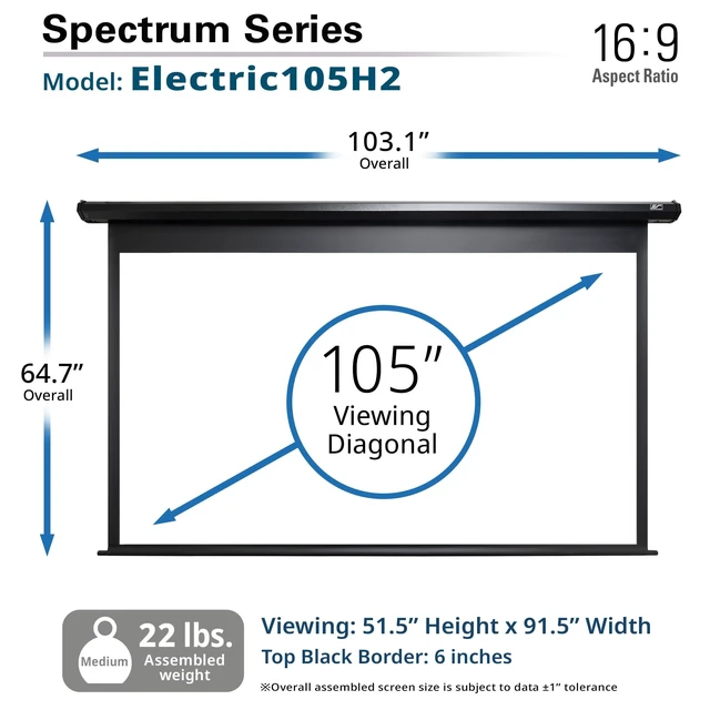 Alt view image 3 of 5 - Elite Screens Spectrum 105-Inch 16:9 Electric Motorized Projector Screen w/Swift-RC1 Remote, 4K/8K Ultra HD Ready, Home Theater & Gaming, ELECTRIC105H2