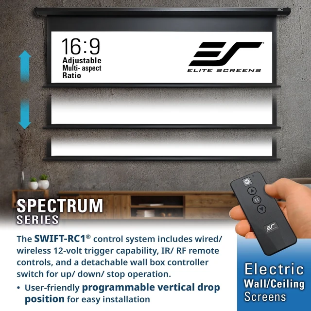 Alt view image 5 of 5 - Elite Screens Spectrum 105-Inch 16:9 Electric Motorized Projector Screen w/Swift-RC1 Remote, 4K/8K Ultra HD Ready, Home Theater & Gaming, ELECTRIC105H2