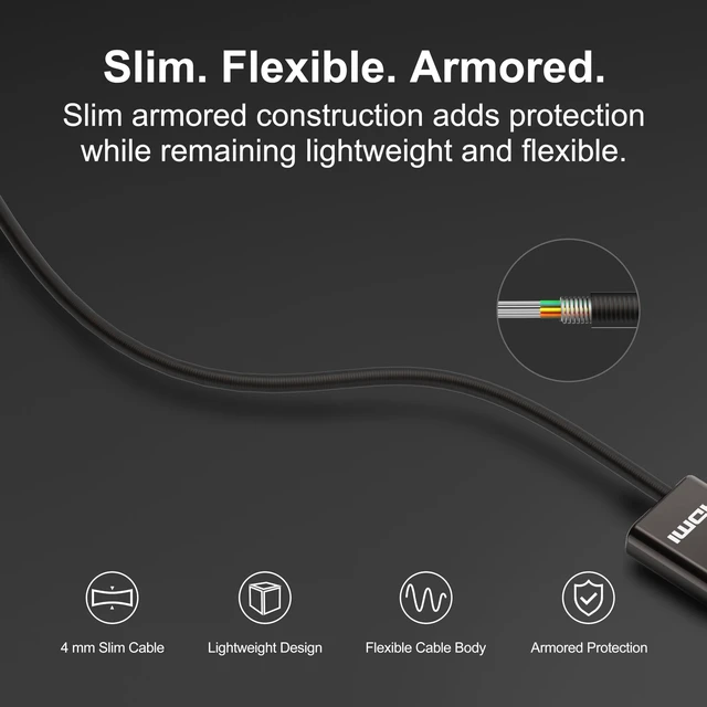 Alt view image 5 of 5 - RUIPRO 8K Full Fiber Optic Armored HDMI 2.1 Cable 48Gbps, 8K60/4K120, 33FT