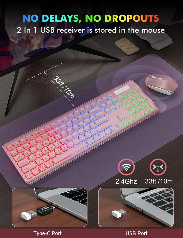Alt view image 5 of 5 - Wireless Keyboard and Mouse Combo, RGB Backlit, Trueque KM42Pro