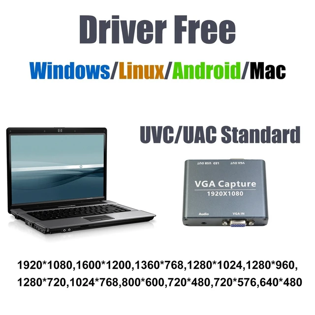 Alt view image 5 of 5 - VGA to USB 3.0 Capture Card 1080P with VGA Loop Out UVC UAC Free Driver