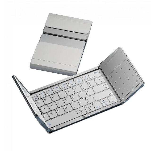 Main image of Samudgate Bluetooth Keyboard Foldable with Numeric TouchPad Portable Tri-Fold Wireless Keyboard Portable Slim Design Rechargeable for iPad/Mac/Windows/Android/iOS (Silver)