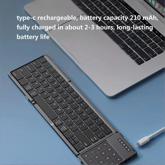 Alt view image 5 of 5 - Samudgate Bluetooth Keyboard Foldable with Numeric TouchPad Portable Tri-Fold Wireless Keyboard Portable Slim Design Rechargeable for iPad/Mac/Windows/Android/iOS (Silver)