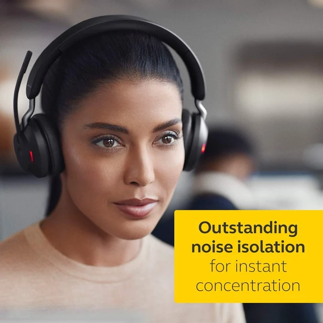 Alt view image 4 of 5 - Jabra Evolve2 65 MS Wireless Headphones with Link380a, Stereo, Black Wireless Bluetooth Headset for Calls and Music, 37 Hours of Battery Life, Passive Noise Cancelling Headphones