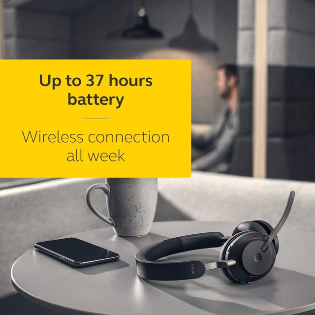 Alt view image 5 of 5 - Jabra Evolve2 65 MS Wireless Headphones with Link380a, Stereo, Black Wireless Bluetooth Headset for Calls and Music, 37 Hours of Battery Life, Passive Noise Cancelling Headphones