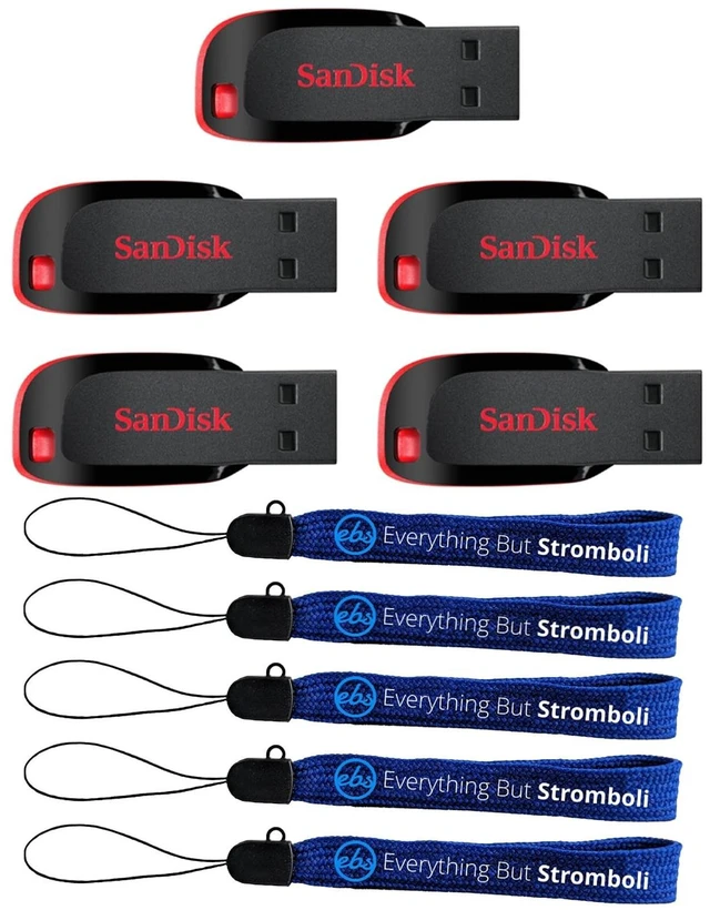 Main image of SanDisk USB 2.0 Cruzer Blade Type-A 5 Pack 32GB Flash Drive Compact Pen Drive Compatible with Computers and Laptops (SDCZ50-032G-B35) Bundle with (5) Everything But Stromboli Lanyards