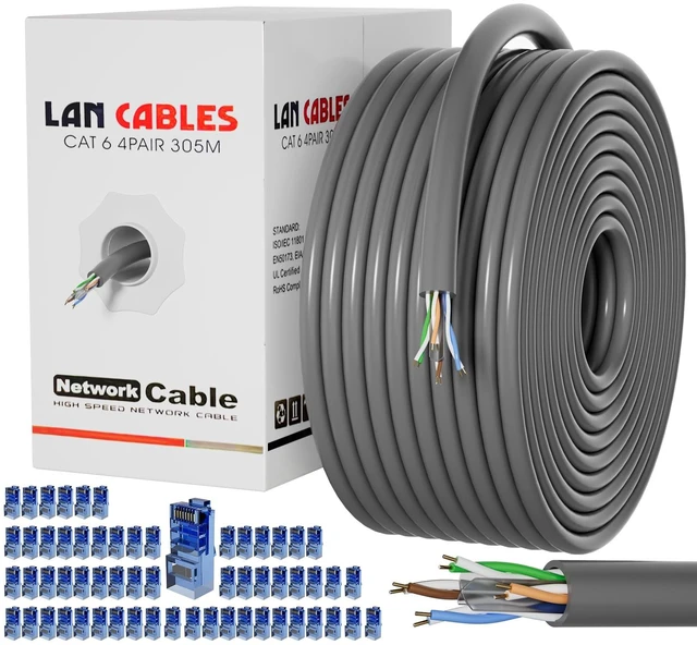 Main image of Soibke Cat 6 Outdoor Ethernet Cable 1000ft (60 RJ45), 23AWG Cat6 Cable Bulk