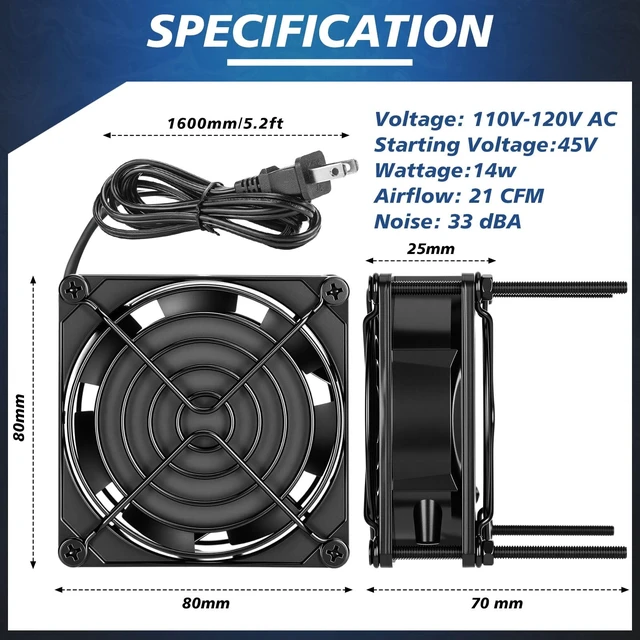 Alt view image 2 of 5 - Glooglitter 120v Ac Cooling Muffin Fans, Exhaust Fans,8 Pack,80mm*25mm