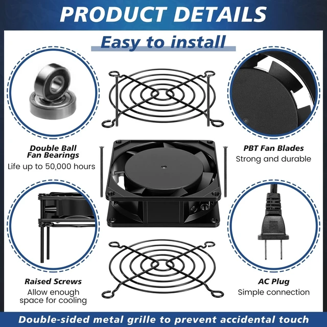 Alt view image 3 of 5 - Glooglitter 120v Ac Cooling Muffin Fans, Exhaust Fans,8 Pack,80mm*25mm