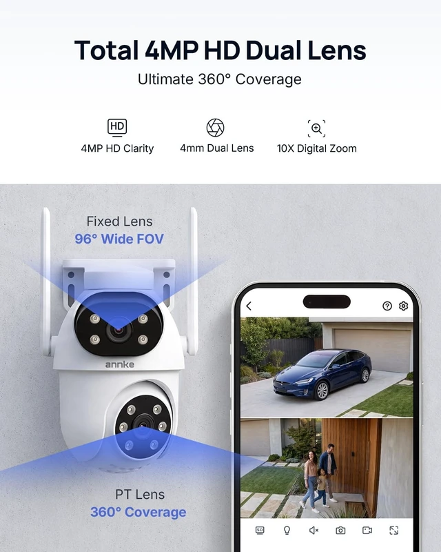 Alt view image 2 of 5 - ANNKE 4MP Dual Lens Wireless Security Camera Outdoor, PT Auto Tracking IP66