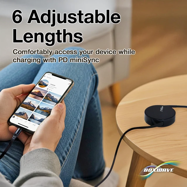 Alt view image 5 of 5 - BoxWave Cable Compatible with Tronsmart Halo 110 Portable Party Speaker - PD miniSync (240W), Retractable PD 240W Portable USB Type-C Cable - Jet Black