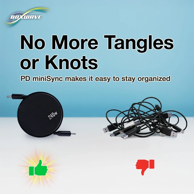 Alt view image 3 of 5 - BoxWave Cable Compatible with Tronsmart Halo 110 Portable Party Speaker - PD miniSync (240W), Retractable PD 240W Portable USB Type-C Cable - Jet Black