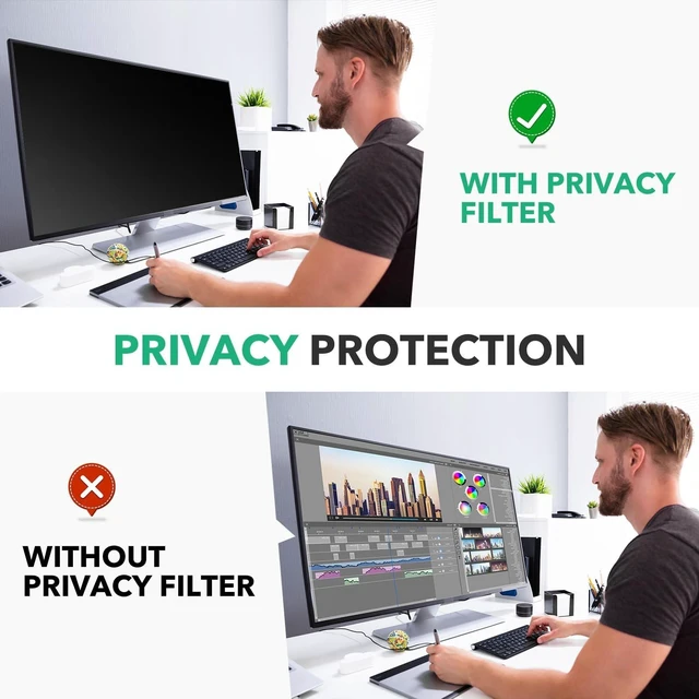 Alt view image 2 of 5 - QOYZINE 24 invch Computer Privacy Screen Filter for 16:10 Aspect Ratio Widescreen Monitor,24in Curved Computer Monitor Privacy Shield Anti Glare Eye Protection, Anti-Scratch Removable Protector Film