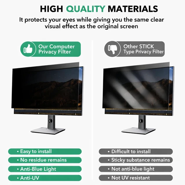 Alt view image 4 of 5 - QOYZINE 24 invch Computer Privacy Screen Filter for 16:10 Aspect Ratio Widescreen Monitor,24in Curved Computer Monitor Privacy Shield Anti Glare Eye Protection, Anti-Scratch Removable Protector Film