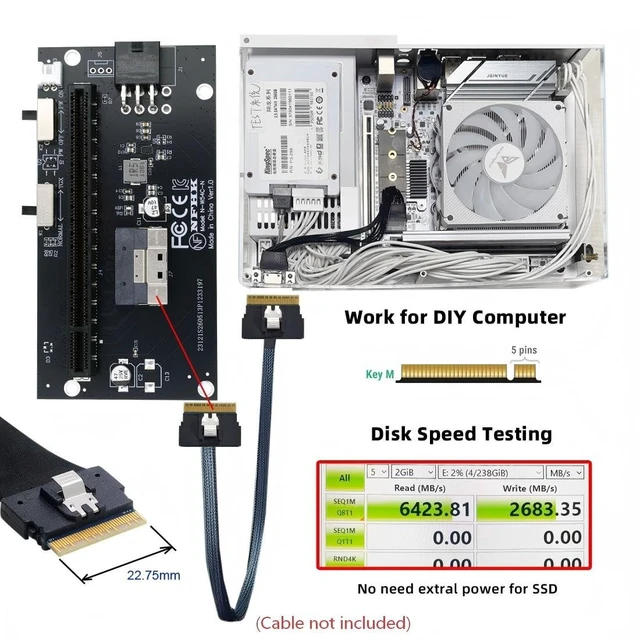 Alt view image 3 of 5 - chenyang SlimSAS SFF-8654 8i to PCIe 4.0/5.0 X16 PCI Express Expansion Card Adapter with 12V 6Pin Power Port and Power Switch for eGPU Graphics/Sound/LAN Card