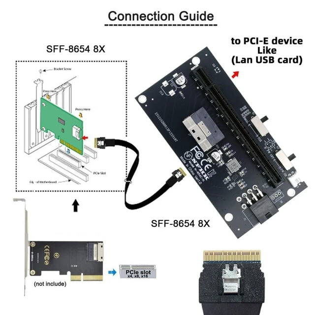 Alt view image 4 of 5 - chenyang SlimSAS SFF-8654 8i to PCIe 4.0/5.0 X16 PCI Express Expansion Card Adapter with 12V 6Pin Power Port and Power Switch for eGPU Graphics/Sound/LAN Card
