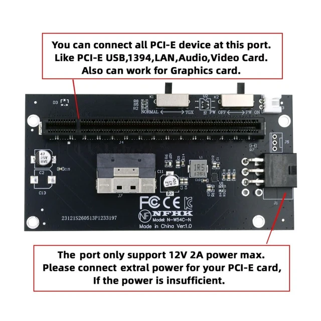 Alt view image 5 of 5 - chenyang SlimSAS SFF-8654 8i to PCIe 4.0/5.0 X16 PCI Express Expansion Card Adapter with 12V 6Pin Power Port and Power Switch for eGPU Graphics/Sound/LAN Card