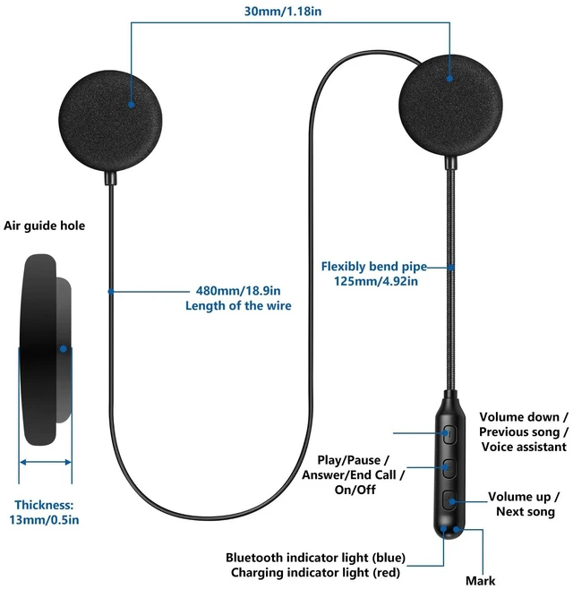 Alt view image 2 of 5 - SAMDO Motorcycle Helmet Bluetooth Headset Speakers Outdoor Sports Hands-Free Headphones Bluetooth 5.3 for Cycling, Skiing, Riding Automatic Answering Voice Assistant Music Player Y1