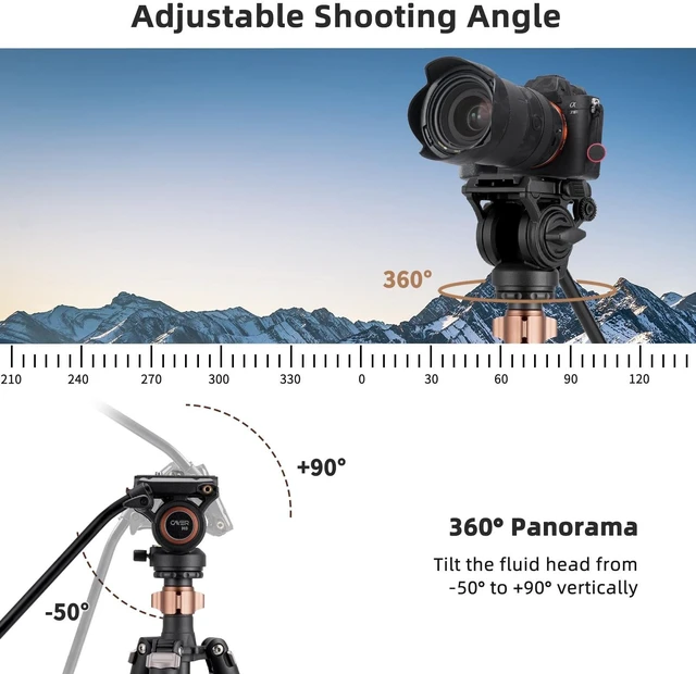 Alt view image 2 of 5 - Cayer FP2450 Aluminium Video Tripod, 75" Fluid Head 4-Section for Camera