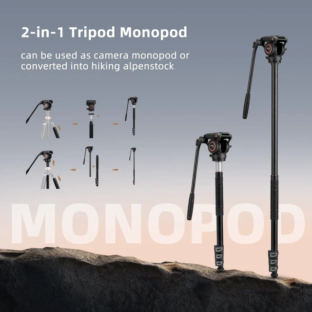 Alt view image 4 of 5 - Cayer FP2450 Aluminium Video Tripod, 75" Fluid Head 4-Section for Camera