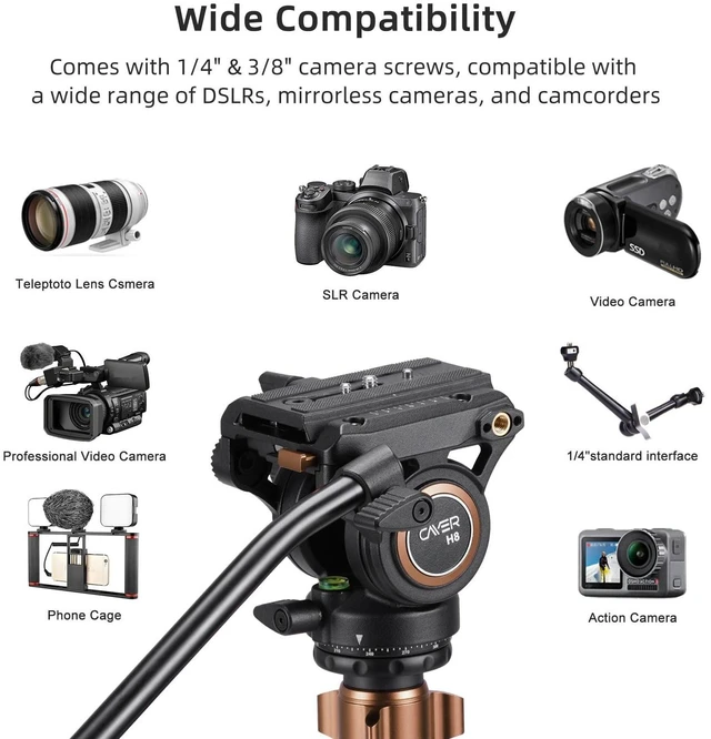 Alt view image 5 of 5 - Cayer FP2450 Aluminium Video Tripod, 75" Fluid Head 4-Section for Camera