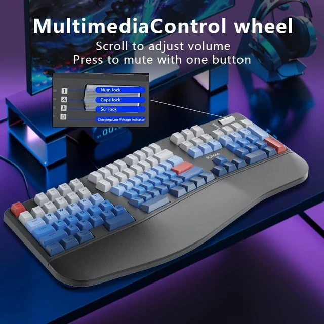 Alt view image 4 of 5 - JOMAA 3-Mode Rechargeable Wireless Mechanical Keyboard 5000mAh Battery, Bluetooth 5.3/2.4G / USB-C Wired, 18 RGB Lighting Effects, Ergonomic Keyboard for Windows Computer Desktop Laptop