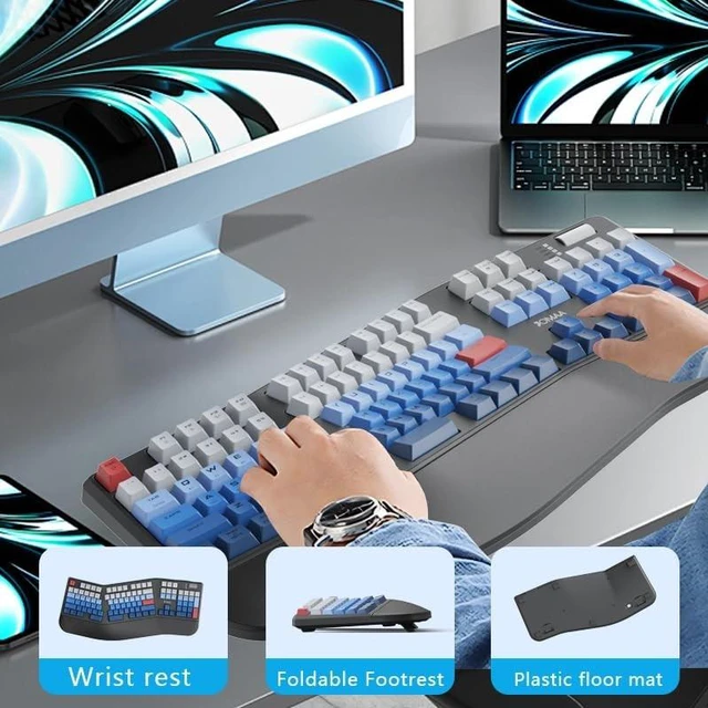 Alt view image 3 of 5 - JOMAA 3-Mode Rechargeable Wireless Mechanical Keyboard 5000mAh Battery, Bluetooth 5.3/2.4G / USB-C Wired, 18 RGB Lighting Effects, Ergonomic Keyboard for Windows Computer Desktop Laptop