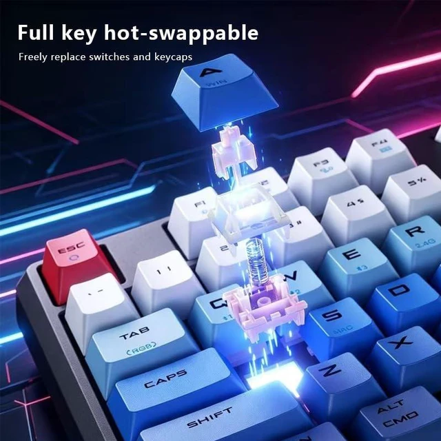 Alt view image 5 of 5 - JOMAA 3-Mode Rechargeable Wireless Mechanical Keyboard 5000mAh Battery, Bluetooth 5.3/2.4G / USB-C Wired, 18 RGB Lighting Effects, Ergonomic Keyboard for Windows Computer Desktop Laptop