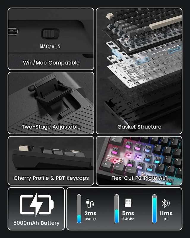Alt view image 2 of 5 - Typehaven L80 75% Wireless Gaming Keyboard, Mechanical Keyboard with Knob