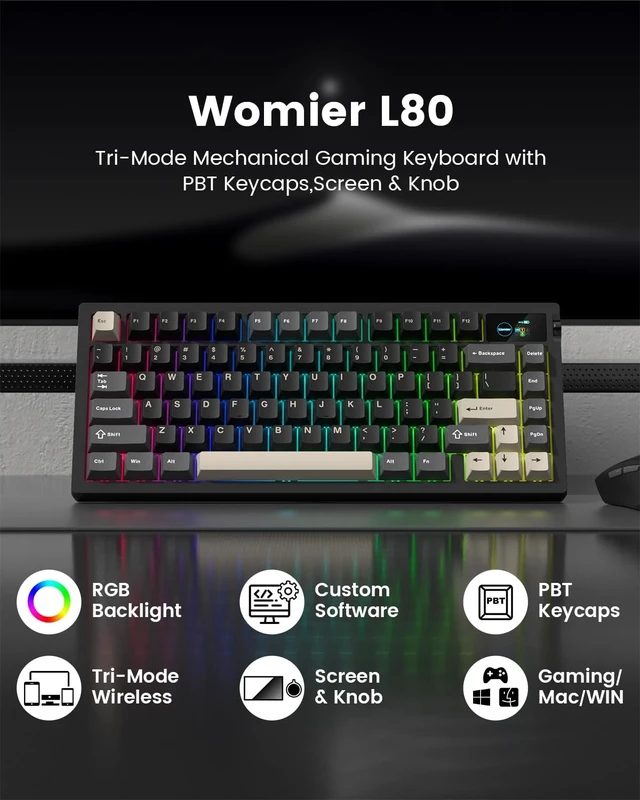 Alt view image 4 of 5 - Typehaven L80 75% Wireless Gaming Keyboard, Mechanical Keyboard with Knob