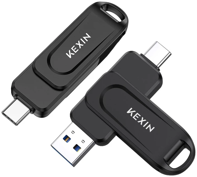 Main image of KEXIN Dual 32GB Flash Drive 2 Pack USB-A & Type-C Thumb Drive 3.0 100MB/s Swivel USB Drive 32GB Memory Stick for Smartphone Tablet iPhone 15/16 Car Game Console, Black 2 Pack