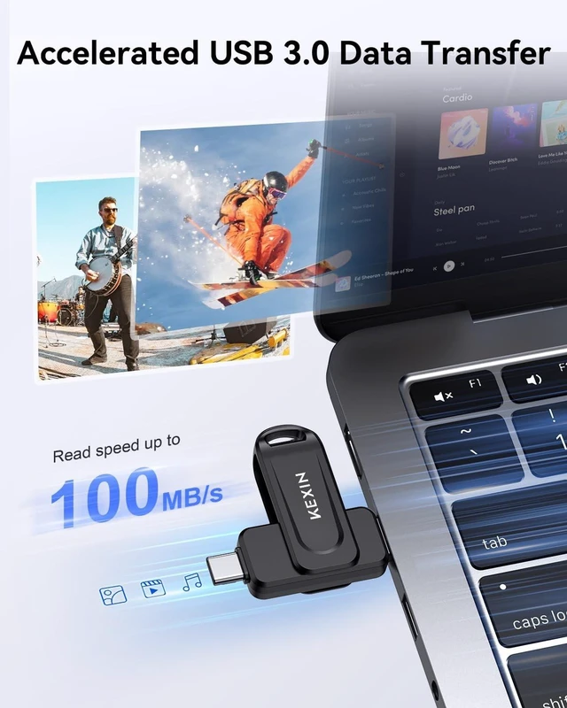 Alt view image 3 of 5 - KEXIN Dual 32GB Flash Drive 2 Pack USB-A & Type-C Thumb Drive 3.0 100MB/s Swivel USB Drive 32GB Memory Stick for Smartphone Tablet iPhone 15/16 Car Game Console, Black 2 Pack
