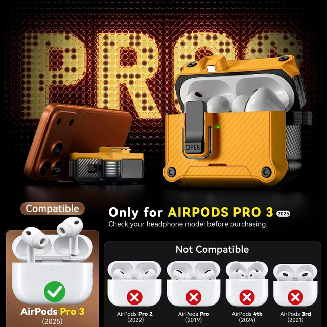 Alt view image 2 of 5 - Inesore for AirPods Pro 3 Case with Secure Lock (Yellow)