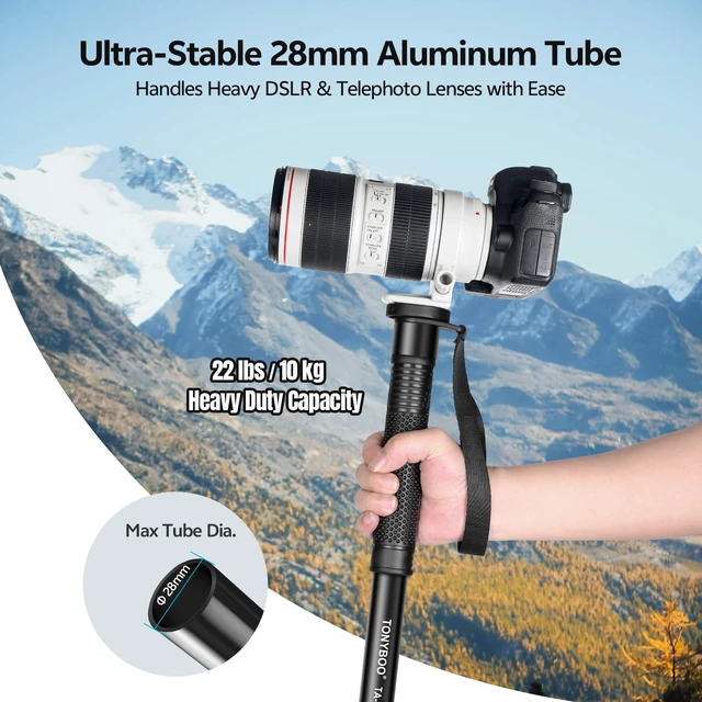 Alt view image 3 of 5 - TONYBOO 77" Camera Monopod, Heavy Duty 28mm Aluminum Monopod for DSLR Cameras, 22 lbs Load Capacity, 6-Section Compact Travel Monopod with 1/4" & 3/8" Reversible Screw for Wildlife, Photography