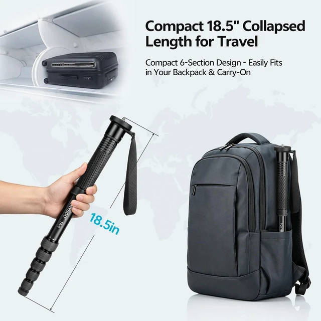 Alt view image 4 of 5 - TONYBOO 77" Camera Monopod, Heavy Duty 28mm Aluminum Monopod for DSLR Cameras, 22 lbs Load Capacity, 6-Section Compact Travel Monopod with 1/4" & 3/8" Reversible Screw for Wildlife, Photography