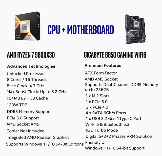 Alt view image 2 of 5 - MICRO CENTER AMD 9800X3D Processor with Gigabyte B850 Gaming Motherboard